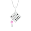 Thumbnail Image 0 of Heart-Shaped Simulated Birthstone and Diamond Accent Graduation Cap Pendant in Sterling Silver (1 Stone and 3 Lines)