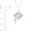 Heart-Shaped Simulated Birthstone and Diamond Accent Graduation Cap Pendant in Sterling Silver (1 Stone and 3 Lines)