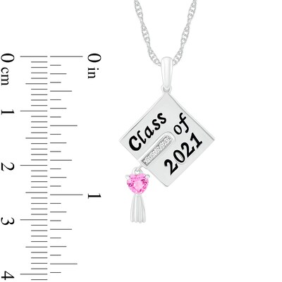 Heart-Shaped Simulated Birthstone and Diamond Accent Graduation Cap Pendant in Sterling Silver (1 Stone and 3 Lines)