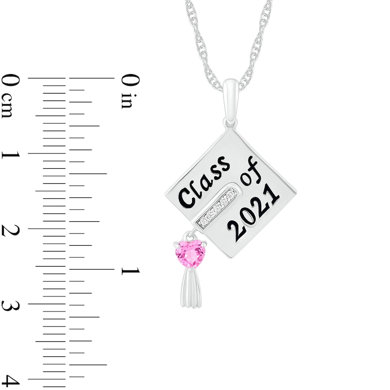 Heart-Shaped Simulated Birthstone and Diamond Accent Graduation Cap Pendant in Sterling Silver (1 Stone and 3 Lines)