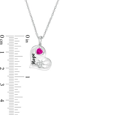 4.0mm Heart-Shaped Simulated Birthstone and Diamond Accent Paw Print Heart Pendant in Sterling Silver (1 Stone and Line)