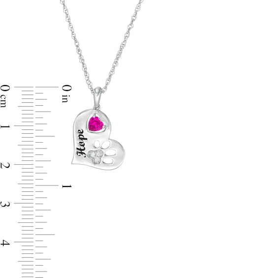 4.0mm Heart-Shaped Simulated Birthstone and Diamond Accent Paw Print Heart Pendant in Sterling Silver (1 Stone and Line)