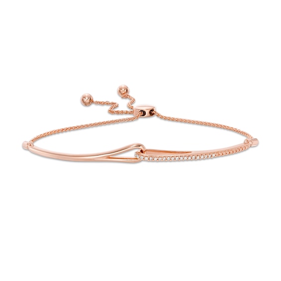 Love + Be Loved 0.10 CT. T.W. Diamond Loop Bolo Bracelet in 10K Rose Gold - 9.0"