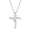 0.145 CT. T.W. Diamond Past Present Future® Curved Cross Pendant in 10K White Gold