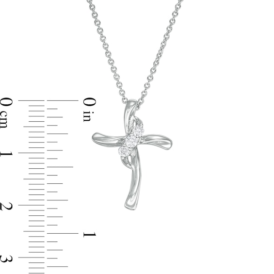 0.145 CT. T.W. Diamond Past Present Future® Curved Cross Pendant in 10K White Gold