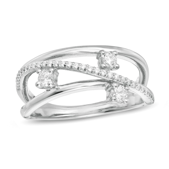 0.29 CT.T.W. Past Present Future® Diamond Crossover Ring in 10K White Gold