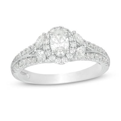 Emmy London 1.00 CT. T.W. Certified Oval Diamond Frame Split Shank Engagement Ring in 18K White Gold (F/VS2)