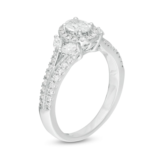 Emmy London 1.00 CT. T.W. Certified Oval Diamond Frame Split Shank Engagement Ring in 18K White Gold (F/VS2)