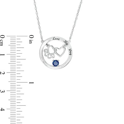 Simulated Birthstone Interlocking Paw Print and Heart Circle Necklace in Sterling Silver (1 Stone and Line)