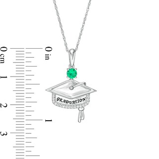 Simulated Birthstone and 1/20 CT. T.W. Diamond Engravable Graduation Cap Pendant in Sterling Silver (1 Stone and Line)