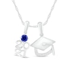 Simulated Birthstone and Diamond Accent Graduation Cap Class Year Charm Pendant in Sterling Silver (1 Stone and Year)