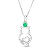 Thumbnail Image 0 of Simulated Birthstone and Diamond Accent Engravable Cat Outline and Heart Pendant in Sterling Silver (1 Stone and Line)