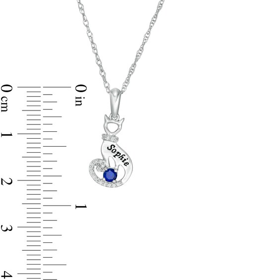 3.0mm Simulated Birthstone and 1/20 CT. T.W. Diamond Engravable Cat Pendant in Sterling Silver (1 Stone and Line)