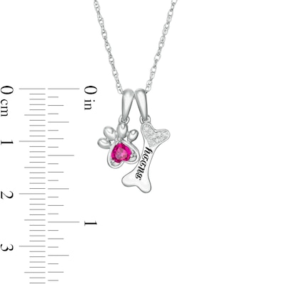 Simulated Birthstone and Diamond Accent Paw Print and Dog Bone Charm Pendant in Sterling Silver (1 Stone and Line)