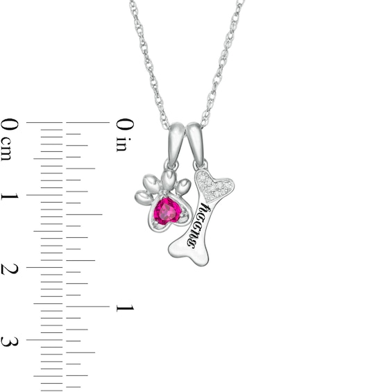 Simulated Birthstone and Diamond Accent Paw Print and Dog Bone Charm Pendant in Sterling Silver (1 Stone and Line)