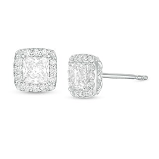 1.45 CT. T.W. Princess-Cut Diamond Frame Stud Earrings in 14K White Gold