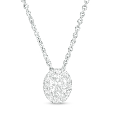 0.29 CT. T.W. Certified Oval Diamond Frame Pendant in 14K White Gold (I/SI2) - 19"