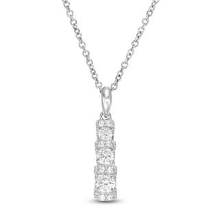 0.45 CT. T.W. Diamond Past Present Future®Graduated Linear Pendant in 10K White Gold