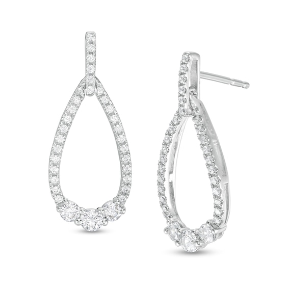 0.45 CT. T.W. Diamond Past Present Future® Teardrop Outline Drop Earrings in 10K White Gold