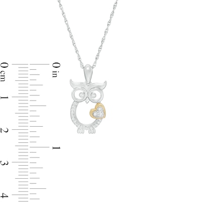 0.065 CT. T.W. Diamond Outline Owl with Heart Pendant in Sterling Silver and 10K Gold