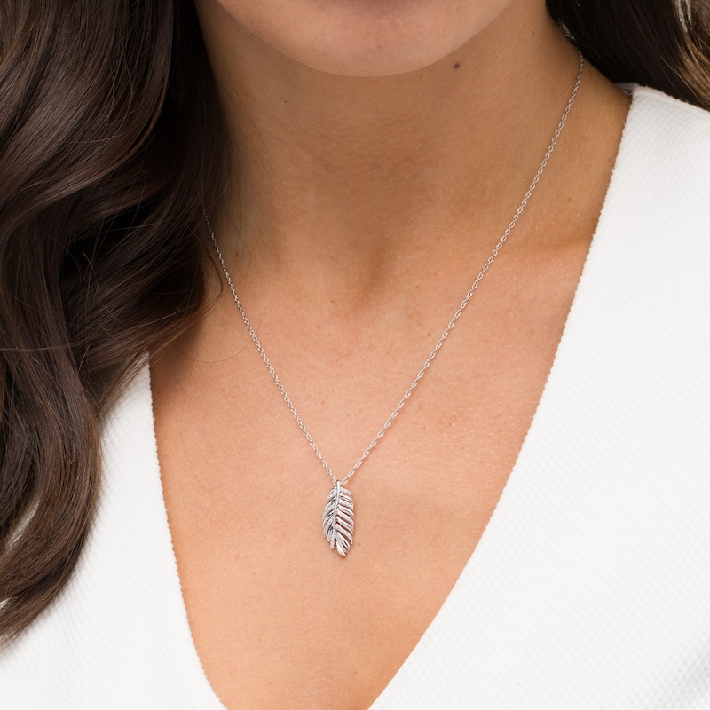 0.085 CT. T.W. Diamond Feather Pendant in Sterling Silver|Peoples Jewellers