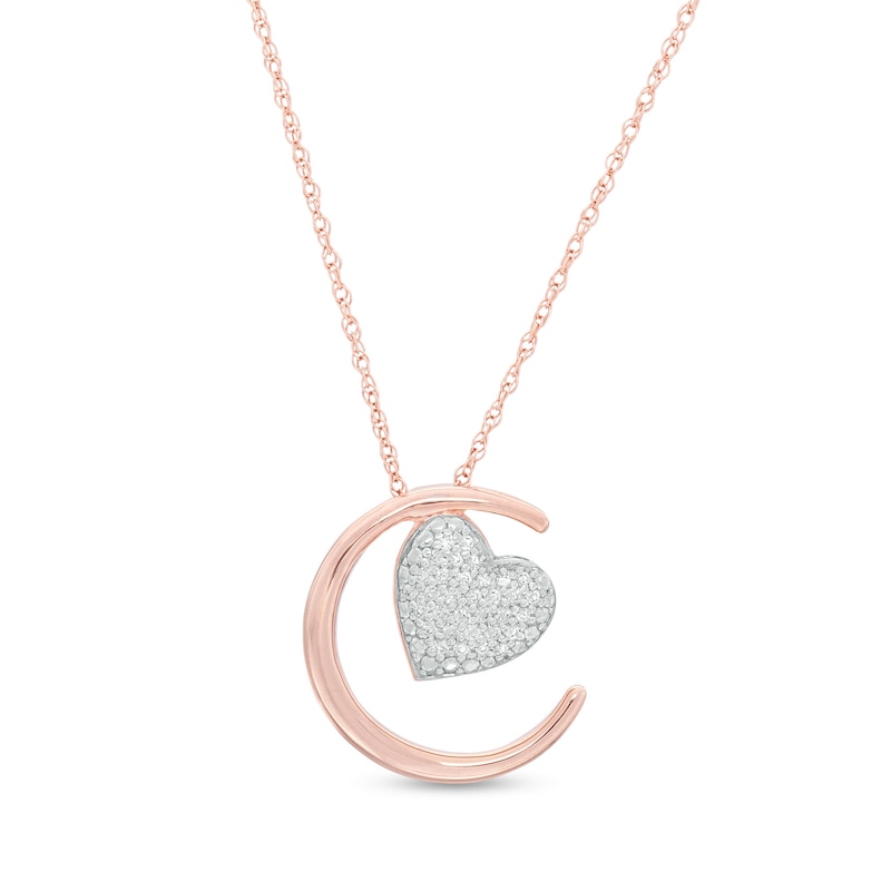 0.085 CT. T.W. Diamond Crescent Moon and Tilted Heart Pendant in 10K Rose Gold|Peoples Jewellers