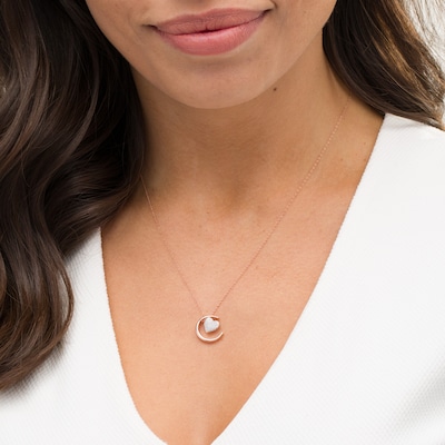 0.085 CT. T.W. Diamond Crescent Moon and Tilted Heart Pendant in 10K Rose Gold