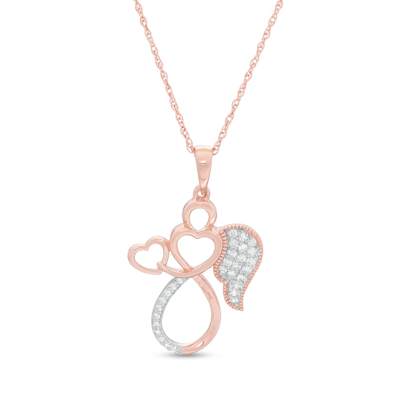 0.085 CT. T.W. Diamond Outline Angel with Heart Vintage-Style Pendant in 10K Rose Gold|Peoples Jewellers