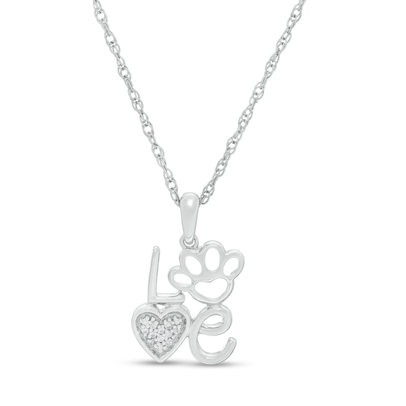 Diamond Accent "Love" Paw Print Pendant in Sterling Silver|Peoples Jewellers