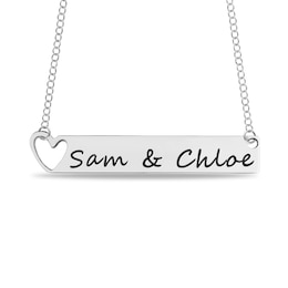 Engravable Cut-Out Heart Your Own Handwriting Bar Necklace in Sterling Silver (1 Image and Line)