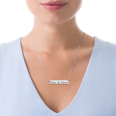 Engravable Cut-Out Heart Your Own Handwriting Bar Necklace in Sterling Silver (1 Image and Line)