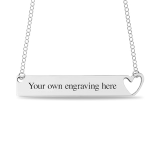 Engravable Cut-Out Heart Your Own Handwriting Bar Necklace in Sterling Silver (1 Image and Line)