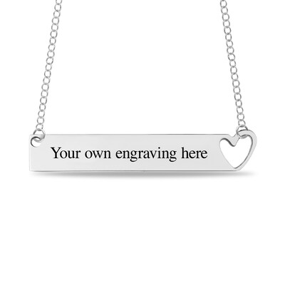 Engravable Cut-Out Heart Your Own Handwriting Bar Necklace in Sterling Silver (1 Image and Line)