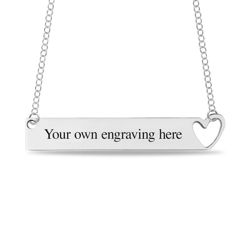 Engravable Cut-Out Heart Your Own Handwriting Bar Necklace in Sterling Silver (1 Image and Line)