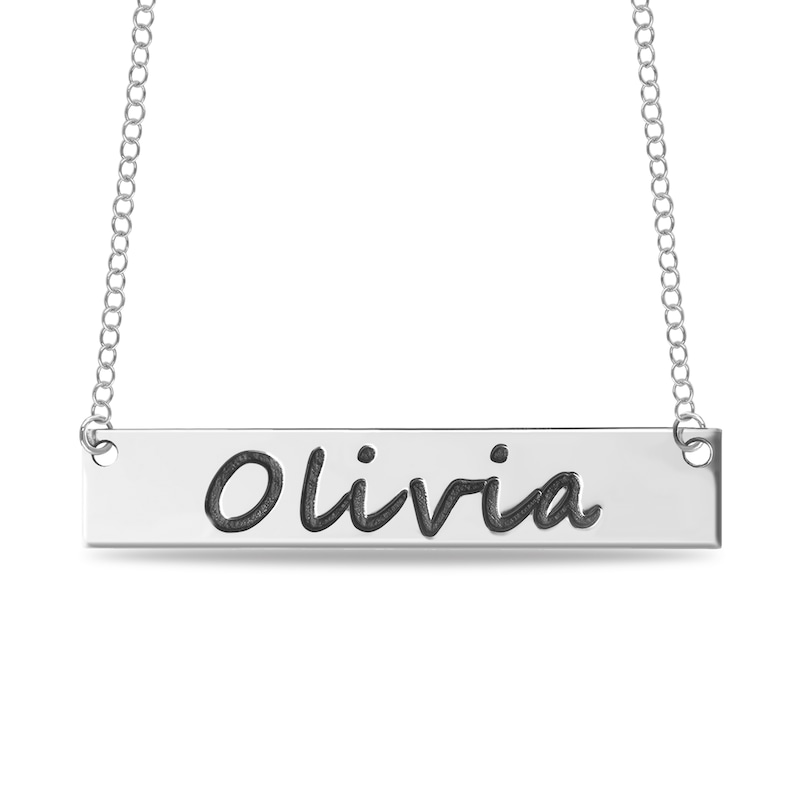 Engravable Your Own Handwriting Bar Necklace in Sterling Silver (1 Image and Line)