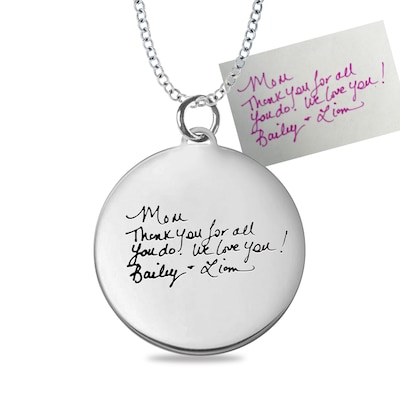 Engravable Your Own Handwriting Disc Pendant in Sterling Silver (1 Image and 4 Lines)