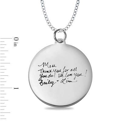 Engravable Your Own Handwriting Disc Pendant in Sterling Silver (1 Image and 4 Lines)