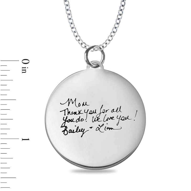 Engravable Your Own Handwriting Disc Pendant in Sterling Silver (1 Image and 4 Lines)