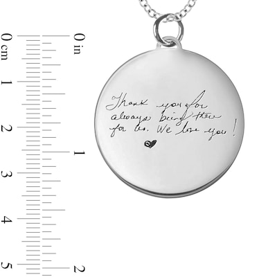 Engravable Your Own Handwriting Disc Pendant in Sterling Silver (1 Image and 4 Lines)