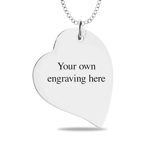 Engravable Print and Your Own Handwriting Tilted Heart Pendant in Sterling Silver (1 Image and 4 Lines)