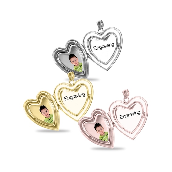 Diamond Accent Photo Heart Locket in Sterling Silver with 18K White, Yellow or Rose Gold Plate (1 Image and Line)