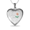 Engravable Enamel Rose Floral "I Love You" Photo Heart Locket in Sterling Silver (1-2 Images and 3 Lines)