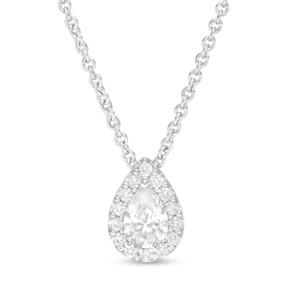 CT. T.W. Certified Pear-Shaped Diamond Frame Pendant in 14K White Gold (I/SI2