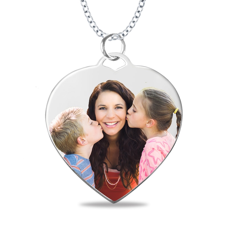 Medium Engravable Photo Heart Pendant in Sterling Silver (1 Image and 3 Lines)|Peoples Jewellers