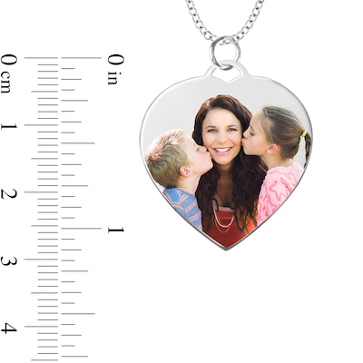 Medium Engravable Photo Heart Pendant in Sterling Silver (1 Image and 3 Lines)