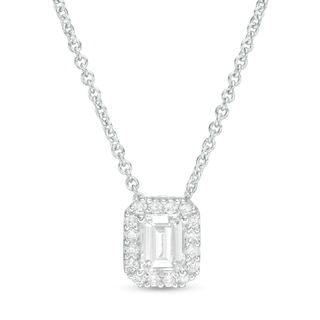 0.45 CT. T.W. Certified Emerald-Cut Diamond Frame Pendant in 14K White Gold (I/SI2)