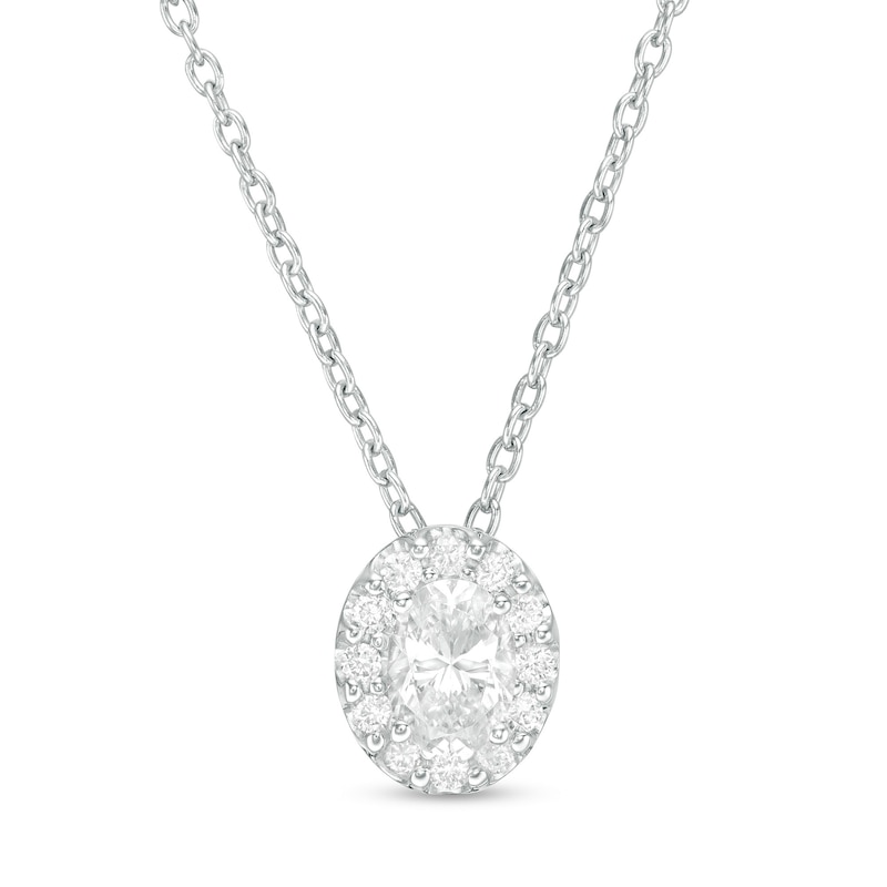 0.45 CT. T.W. Certified Oval Diamond Frame Pendant in 14K White Gold (I/SI2)|Peoples Jewellers