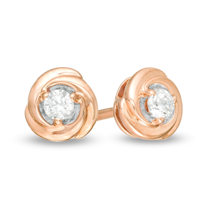 Centre of Me 0.10 CT. T.W. Diamond Love Knot Stud Earrings in 10K Rose Gold|Peoples Jewellers