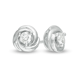 Centre of Me 0.10 CT. T.W. Diamond Love Knot Stud Earrings in 10K White Gold