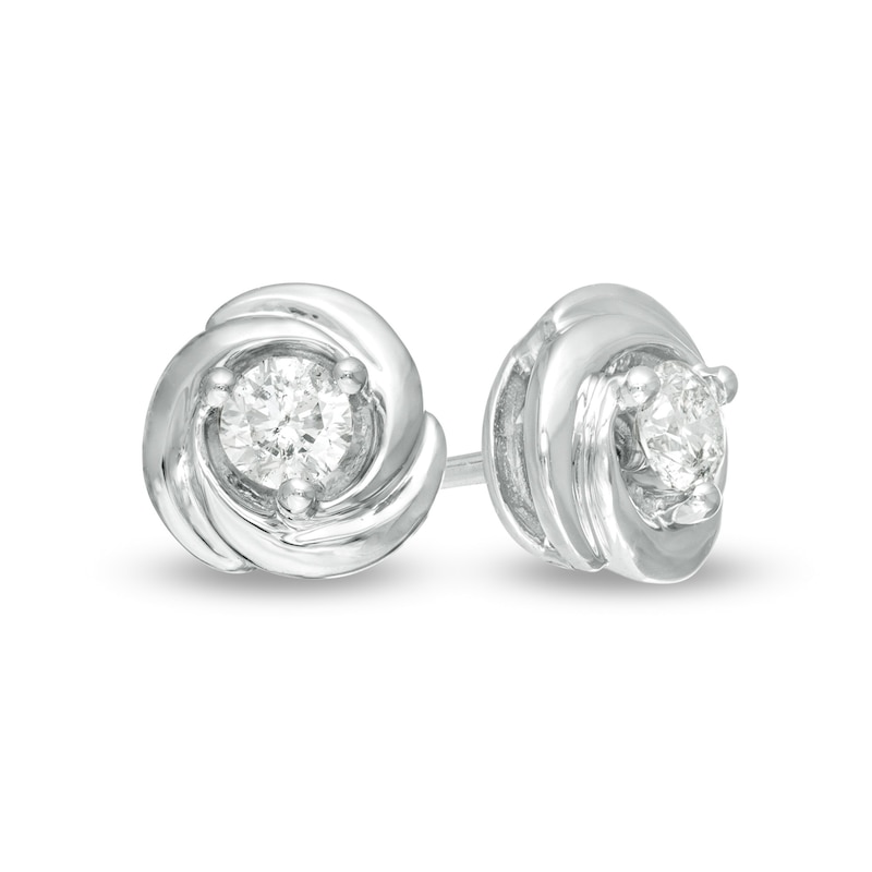 Centre of Me 0.10 CT. T.W. Diamond Love Knot Stud Earrings in 10K White Gold|Peoples Jewellers